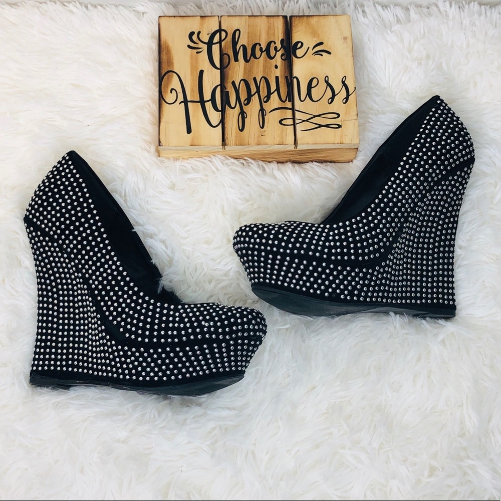 Studded Black Wedges